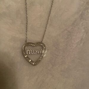 Heart-Shaped Silver 'Mom' Pendant Necklace Cubic Zirconia
